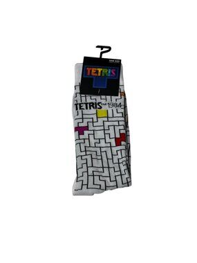 Tetris White Crew Socks Retro Video Game Geometric Block Pattern NWT